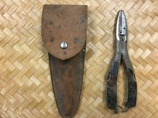 Vintage Solingen Fishing Tool/pliers W/leather Case Made In Germany