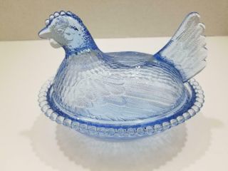 Vintage Indiana Glass Chicken/hen On Nest Blue Candy/nut Dish_farmhouse