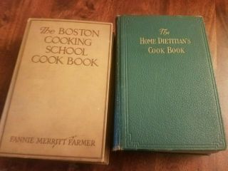2 Vintage Books Fannie Farmer Boston Cooking School 1930,  Home Dietitians Cook