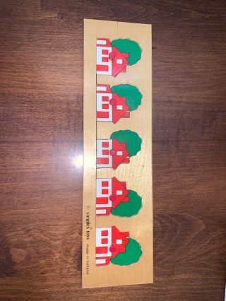 Vintage Wooden Peg Puzzle Simplex Row House Preschool Toddler Antique 5pc