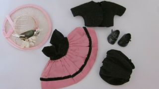 Vintage Vogue 1955 Black Velvet & Pink Taffeta Ginny Doll Dress,  Hat,  Shoes Tagged