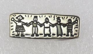 Vintage Efs " Save The Children " Sterling Silver Pin People Holding Hands