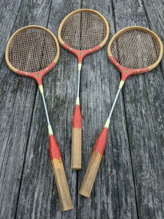 Vintage Badminton Set Of 3 Rackets