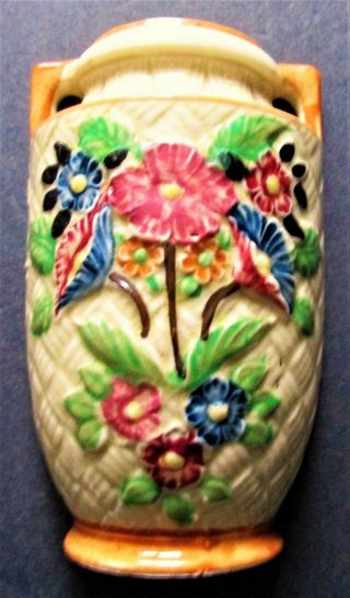 Vintage Made In Japan Ceramic Wall Pocket / Vase / Sconce W Flower Design
