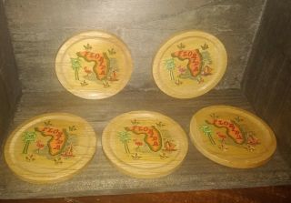 Vintage Florida Souvenir Wooden Coaster Set Of Five