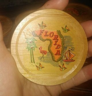 Vintage Florida Souvenir Wooden Coaster Set Of Five 2