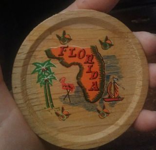 Vintage Florida Souvenir Wooden Coaster Set Of Five 3