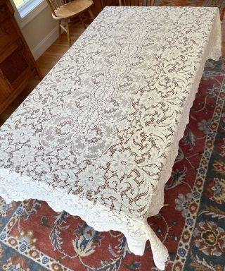 Vintage Quaker Lace Off White Tablecloth 96 " By 60 "
