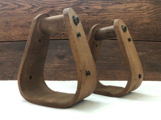 Pair Vintage Wood Wooden Stirrups Western / Equestrian / Cowboy / Tack Decor