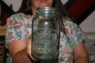 Antique Vintage White Crown Mason Fruit Jar 1 Quart Glass Bottle Sign