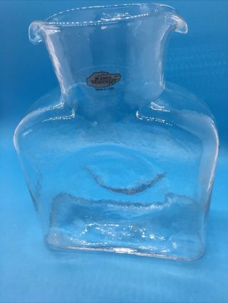 Vintage Blenko Glass Water Bottle Carafe Double Spout Pitcher Jug Square Vase