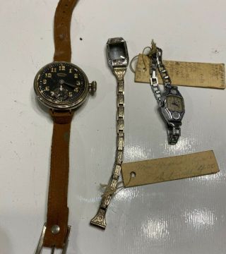 3 Miscellaneous Vintage Antique Watches And Watch Parts With Tags