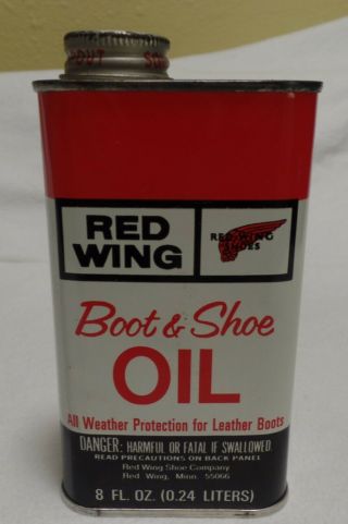Vintage Red Wing Shoes 8 Ounce Metal Can Leather Boot & Shoe Oil Usa
