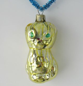 Cat Glass Vintage Decor Xmas Christmas Gold Green Ornament Russian Soviet Ussr