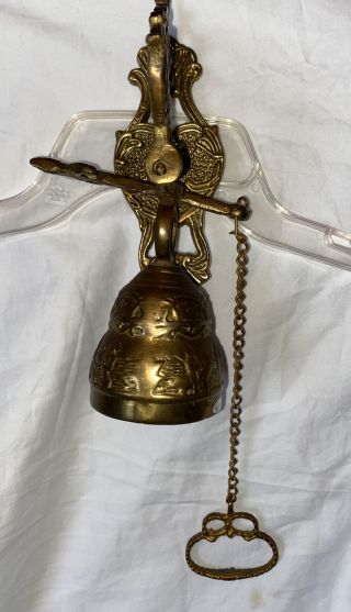Vintage Brass Bell Store Shop Door Hanging Ring Bell With Pull Chain Wall Mount