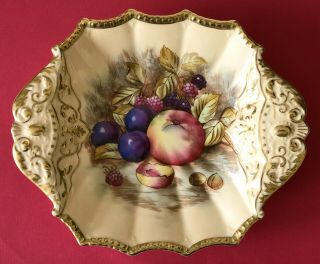 Vintage Aynsley Porcelain Orchard Fruit Gold Scroll Hand Tray Candy Dish D Jones