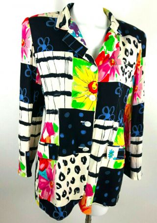 Vtg Emanuel Ungaro Parallele Paris Silk Blazer Pop Art Jacket Made In Italy Sz10
