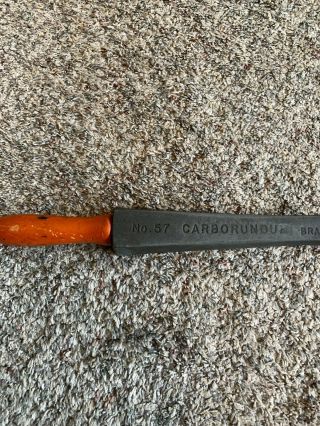 Vintage No.  57 Carborundum Brand Knife Sharpener Orange Wood Handle 14 "