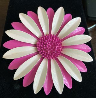 Rare Vintage Pink Metal Enamel Flower Pin/brooch - 3”