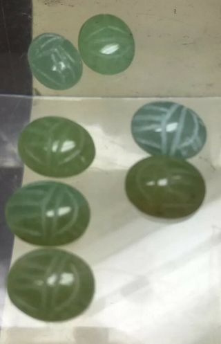 7 Vintage Cabochons Green Stone Scarabs 10/8,  9/7mm,  7