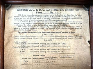 Weston Watt meter 1.  5kW 1500W wood case 1920 ' s vintage antique instrument 3