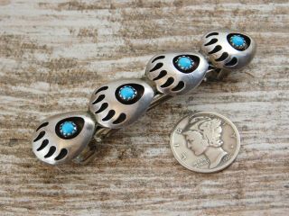 Vintage Navajo Bear Claw Shadowbox Turquoise Sterling Silver Hair Barrette Pin