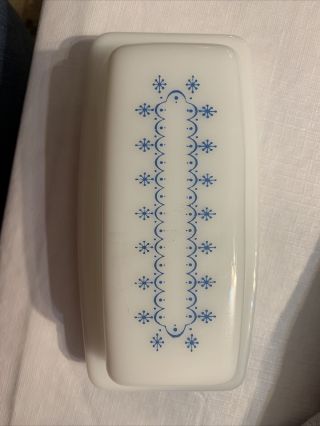 Vintage Corning Ware Covered Butter Dish Snowflake Blue Garland Corelle Pyrex