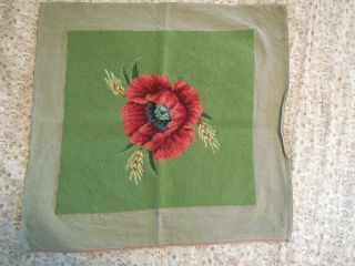 Vintage Completed Needlepoint Large Flower Medium Green Background