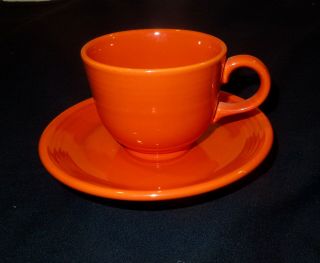 Vintage Fiesta Ironstone Cup & Saucer In Mango Red