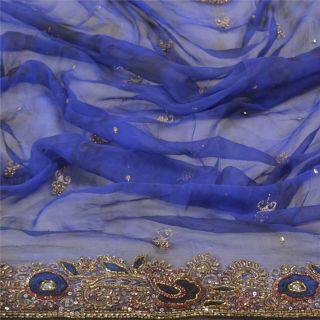 Sanskriti Vintage Dupatta Long Stole Pure Chiffon Silk Blue Handmade Tie - Dye 2