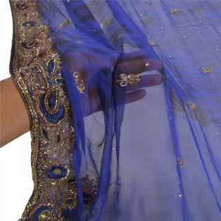 Sanskriti Vintage Dupatta Long Stole Pure Chiffon Silk Blue Handmade Tie - Dye 3