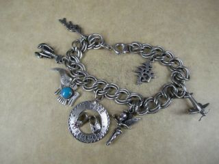 Vintage Sterling Silver Charm Bracelet W/ 7 Charms,  7.  25 ",  22.  7g