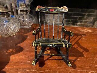Vintage Painted Wood Doll Rocking Chair For 8 " To 10 " Dolls