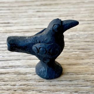 Small Vintage Black Pottery Crow Raven Bird Whistle Rustic Mexican Folk Art