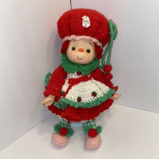 Vintage Strawberry Shortcake Cherry Cuddler Handmade Crochet Doll 14 " Green Red