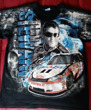 Vintage Tony Stewart Double Sided All Over Print Red & Blue T - Shirt Sz L Nascar
