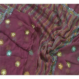 Sanskriti Vintage Dupatta Long Stole Pure Georgette Silk Purple Hand Beaded Veil 3