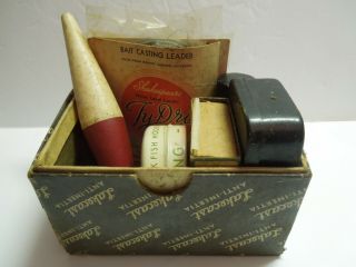Vintage Pflueger Fishing Hooks In Tins And Boxes,  Bobber,  Nylon Leader Reel Oil
