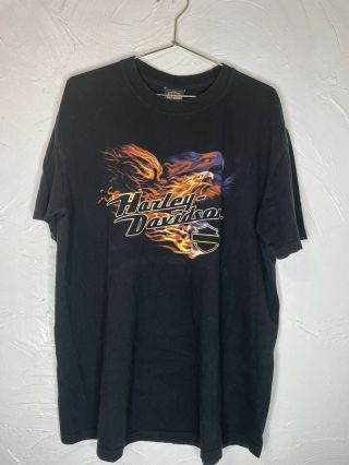 Pre Owned Harley Davidson Black Flames Capitol City Madison Wisconsin Sz.  Xl