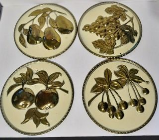Vtg Elpec Co.  England Embossed Brass Fruits Plaques Circa 50 
