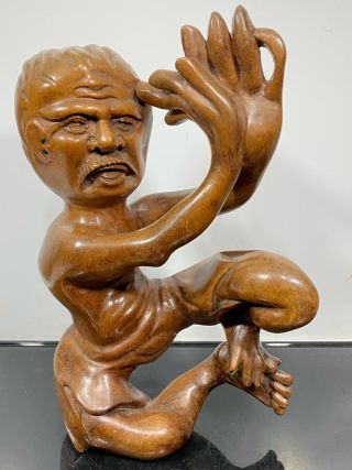 Vtg Rare Carved Wood Exotic Man Dancing Ethnic Folk Art Statue Sculpture