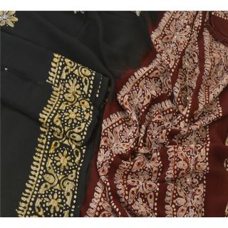 Sanskriti Vintage Dupatta Long Stole Pure Georgette Silk Batik Work Hand Beaded 3