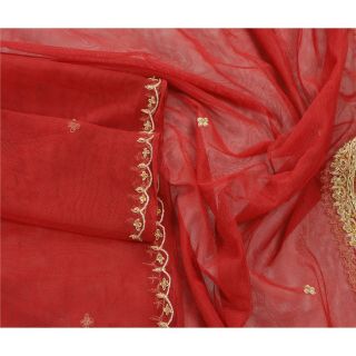 Sanskriti Vintage Dupatta Long Stole Net Mesh Red Veil Hand Beaded Scarves Shawl 2