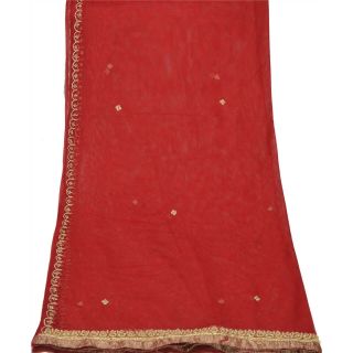 Sanskriti Vintage Dupatta Long Stole Net Mesh Red Veil Hand Beaded Scarves Shawl 3