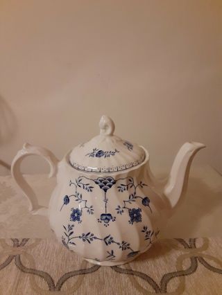 Vintage Myott Finlandia Teapot Blue White Floral Flowers Porcelain England
