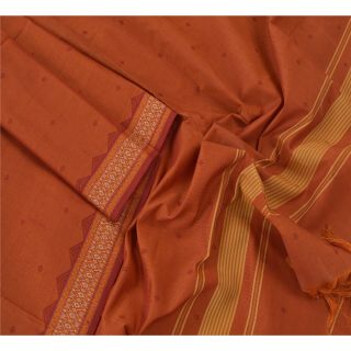 Sanskriti Vintage Dupatta Long Stole Pure Cotton Rusty Orange Woven Scarves