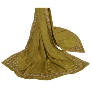 Sanskriti Vintage Dupatta Long Stole Pure Silk Green Hand Embroidered Scarves