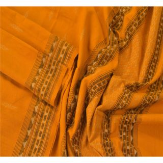 Sanskriti Vintage Dupatta Long Stole Pure Cotton Mustard Woven Patola Ikat Hijab
