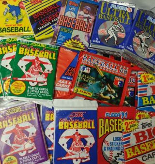 Old Baseball Cards Packs From Wax Box - Vintage 31 Packs Various Brands