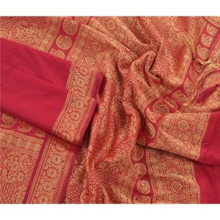 Sanskriti Vintage Dupatta Long Stole Pure Cotton Red Woven Scarves Shawl Veil